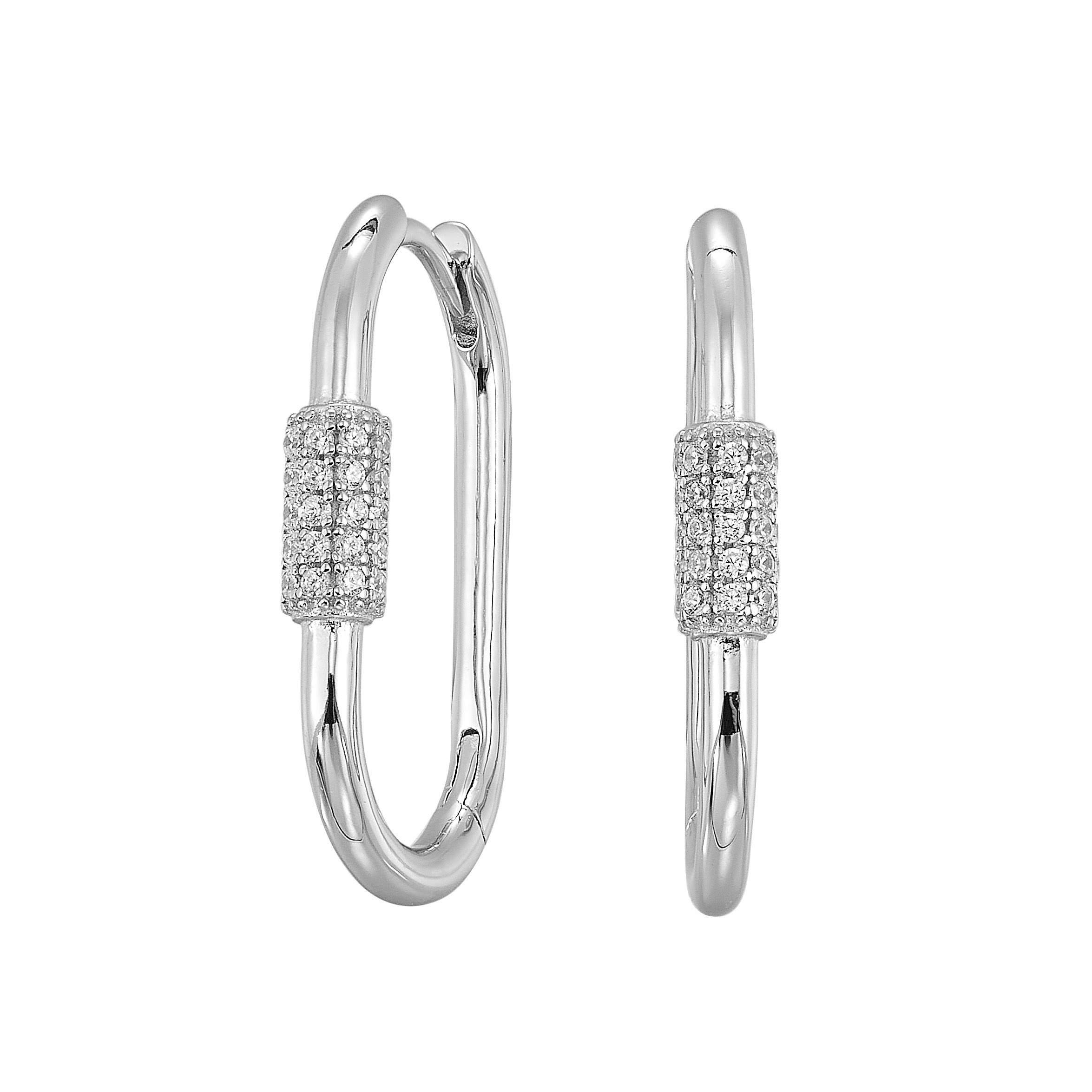 Silver Oval Carabiner-Style Hoop Earrings