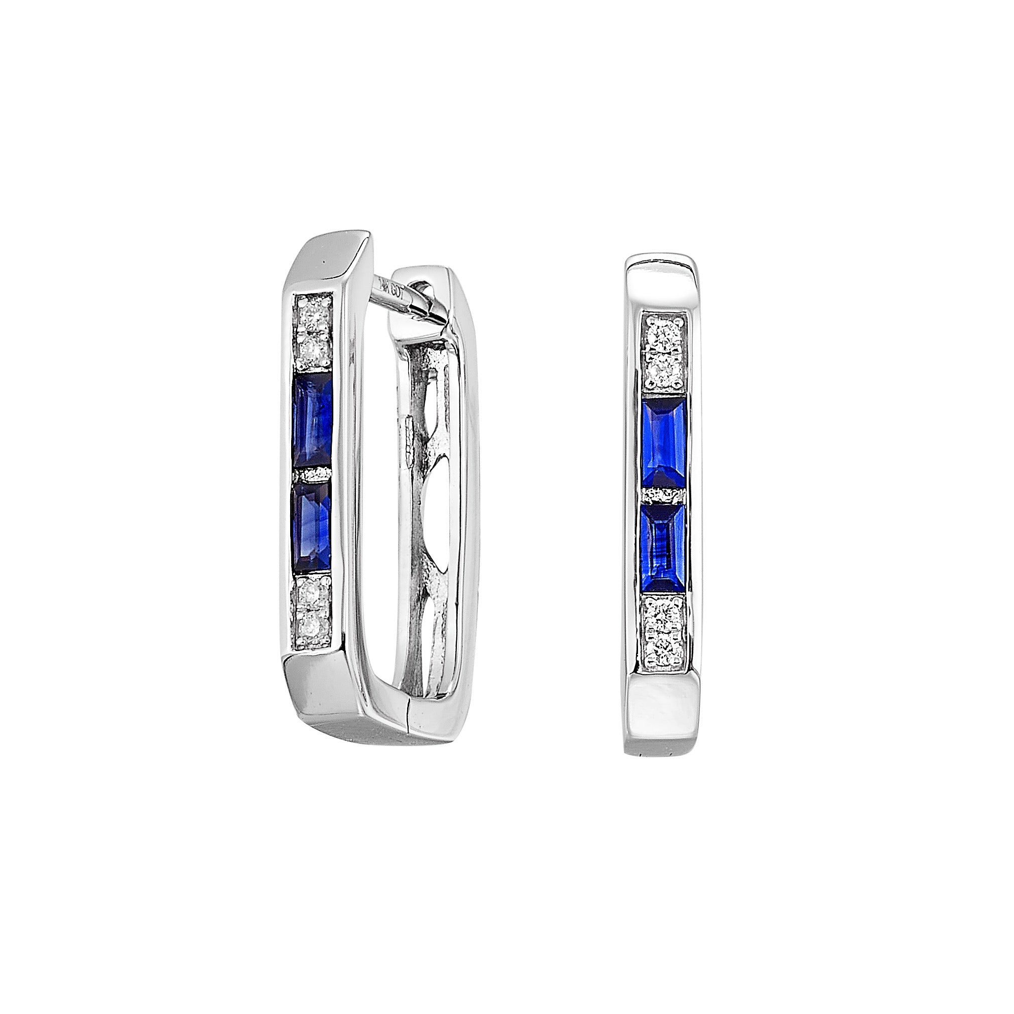Sapphire and Diamond Square Huggie Hoop Earrings