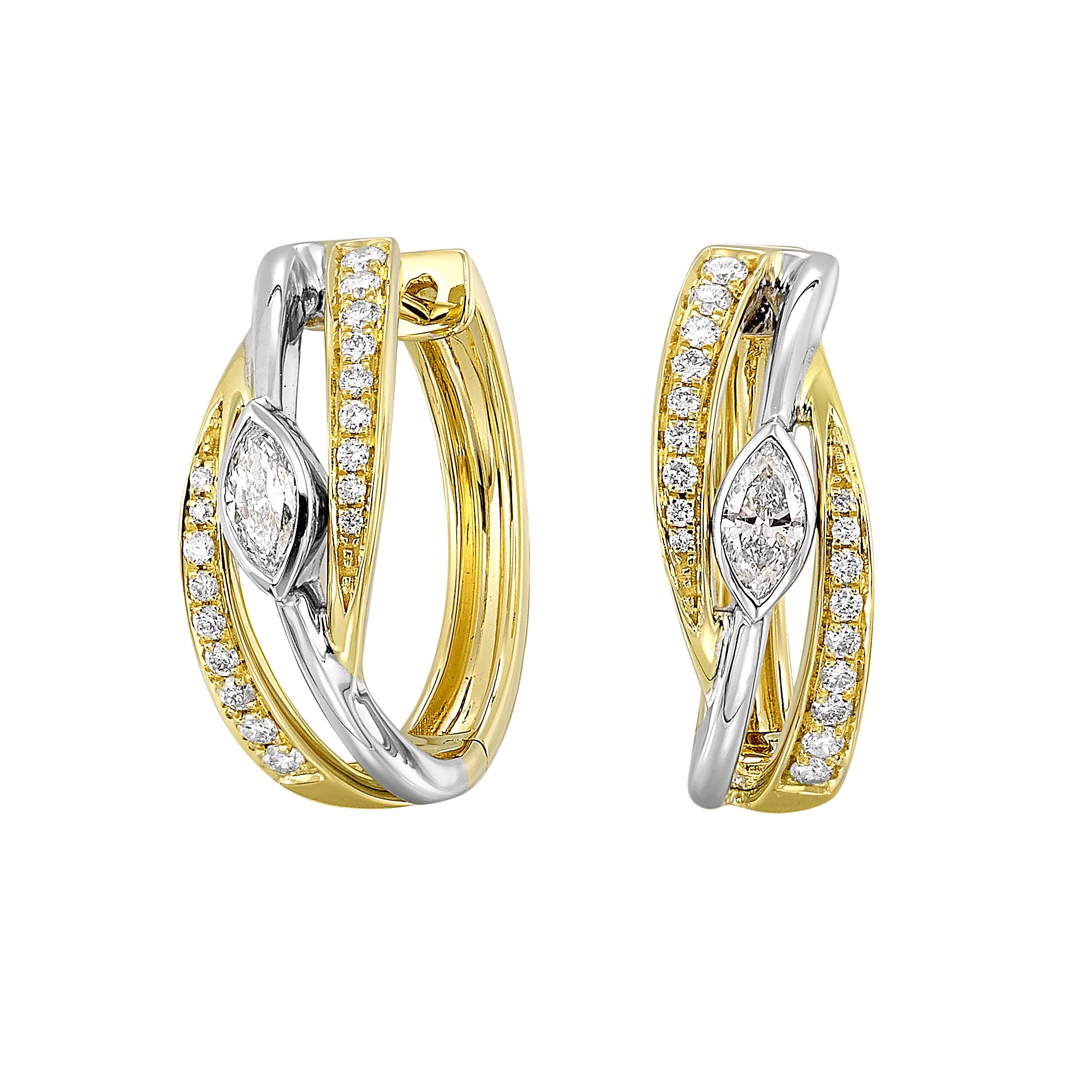 Two-Tone Gold Diamond Intertwined Hoop Earrings.