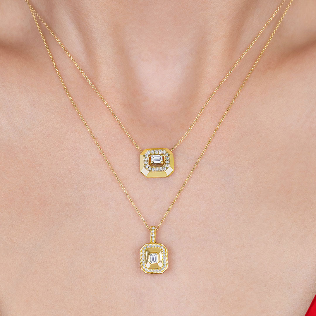 Octagon Shaped Art Deco Bold Diamond Pendant