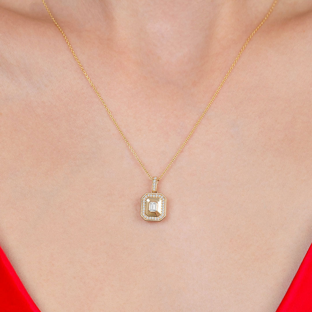 Octagon Shaped Art Deco Bold Diamond Pendant