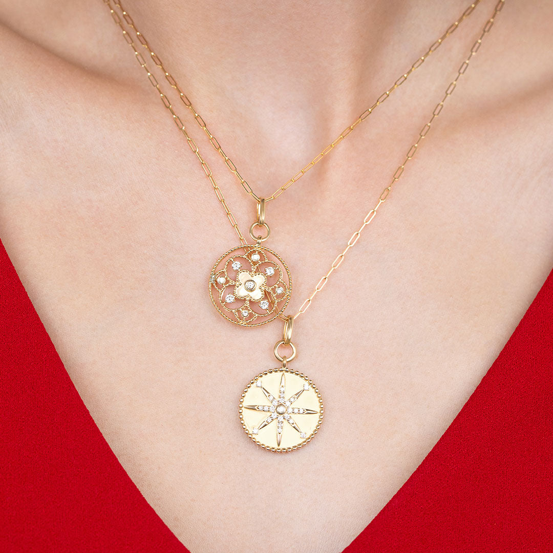 Circle Floral Carving Round Cut Diamond Pendant