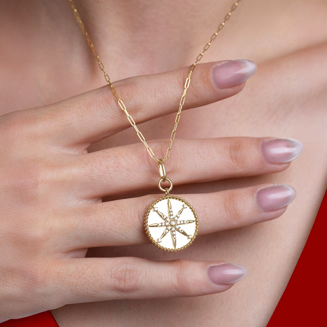 Compass Symbol Circle Medallion Pendant