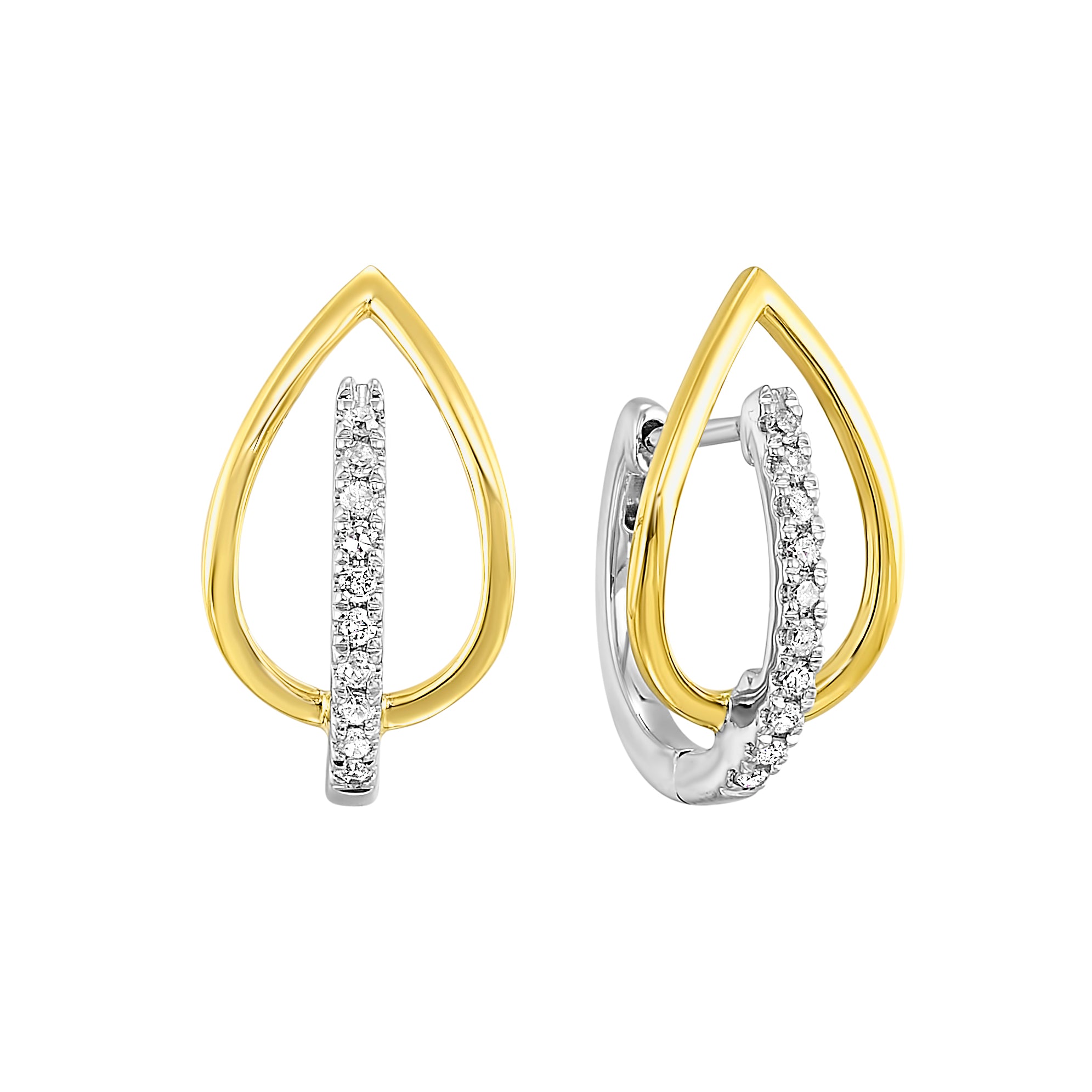 Leaf-Pattern Diamond Hoop Earrings