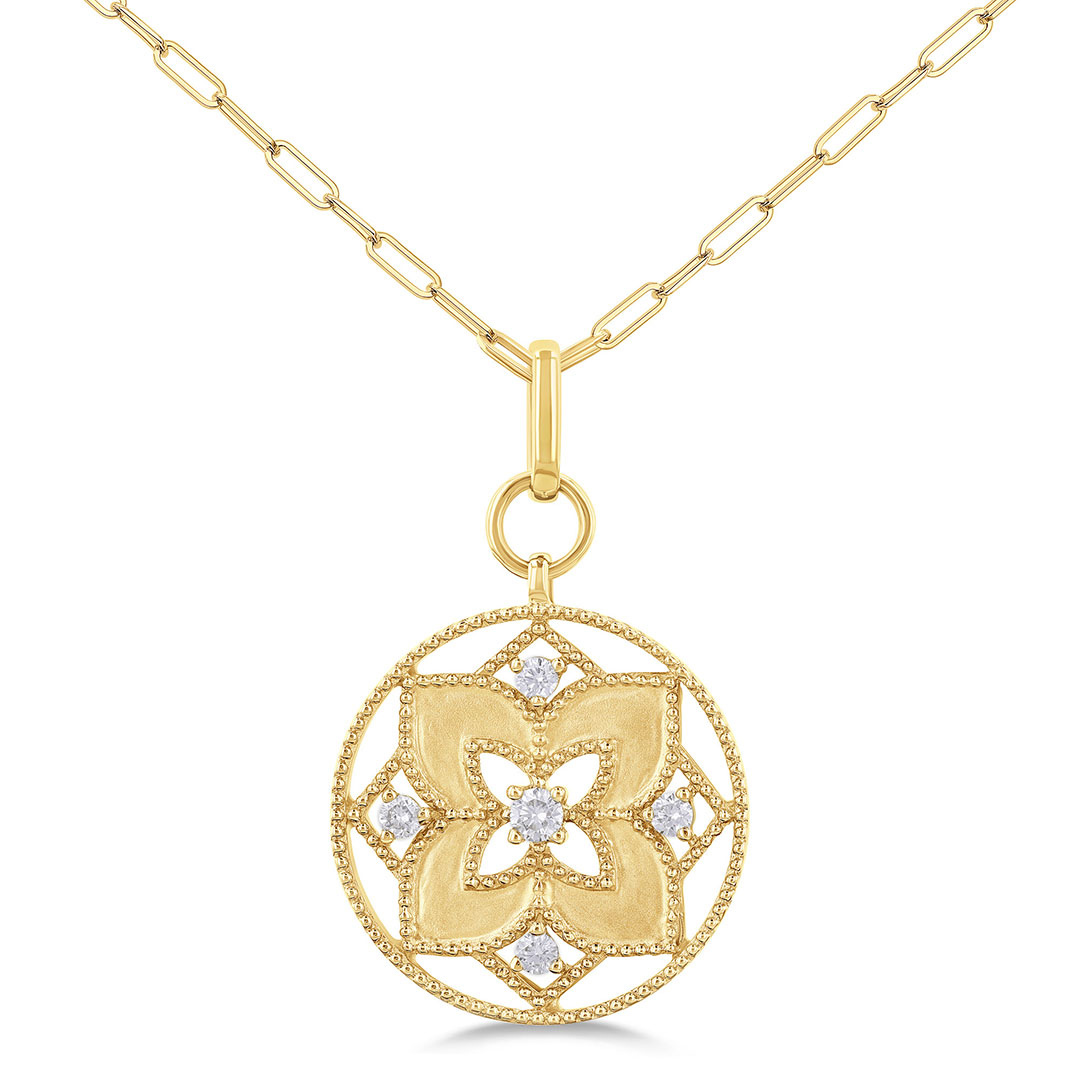 Floral Medallion Circle Diamond Pendant