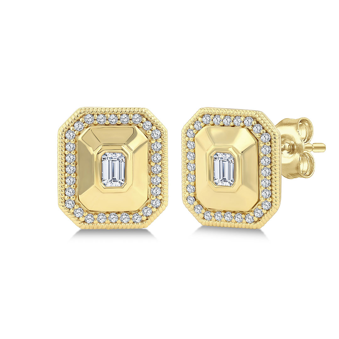 Octagon Shaped Art Deco Bold Diamond Earrings