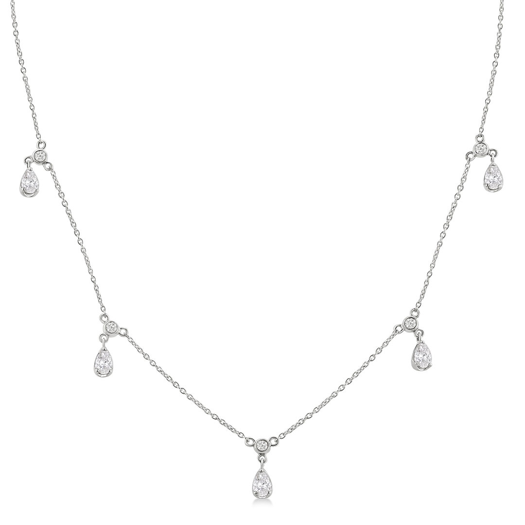 Dangle Pear and Round Cut Diamond Station Necklace