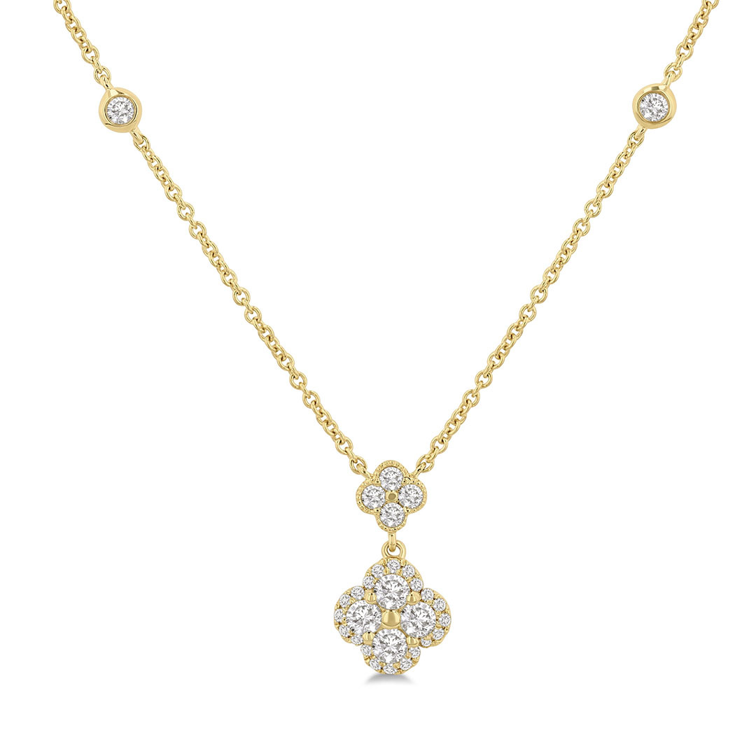 Clover Round Cut Diamond Station Necklace