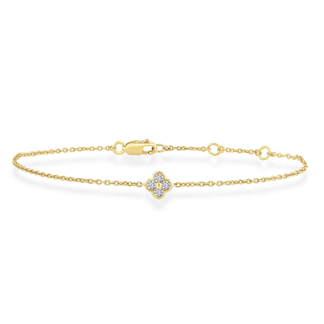 Bezel Set Round Cut Diamond Clover Chain Bracelet
