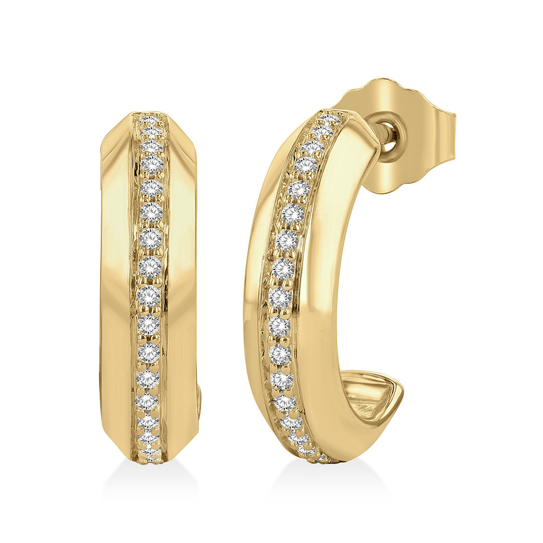 Round Cut Diamond Bold Half Hoop Earrings