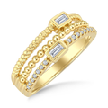 Triple Row Baguette and Round Cut Diamond Band