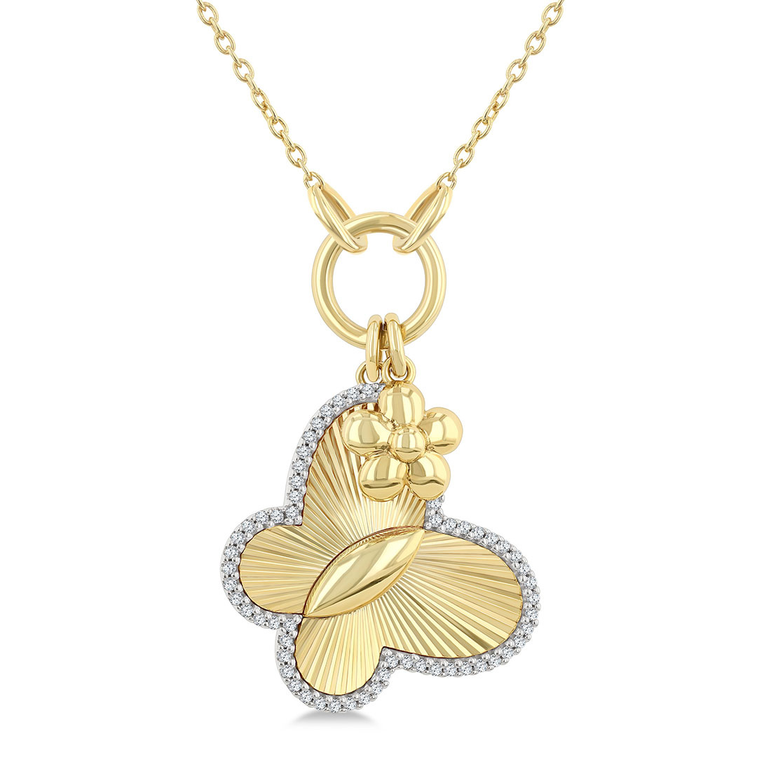 Butterfly Charm Fluted Round Cut Diamond Pendant