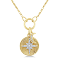 Crescent Moon & Star Charm Fluted Round Cut Diamond Pendant