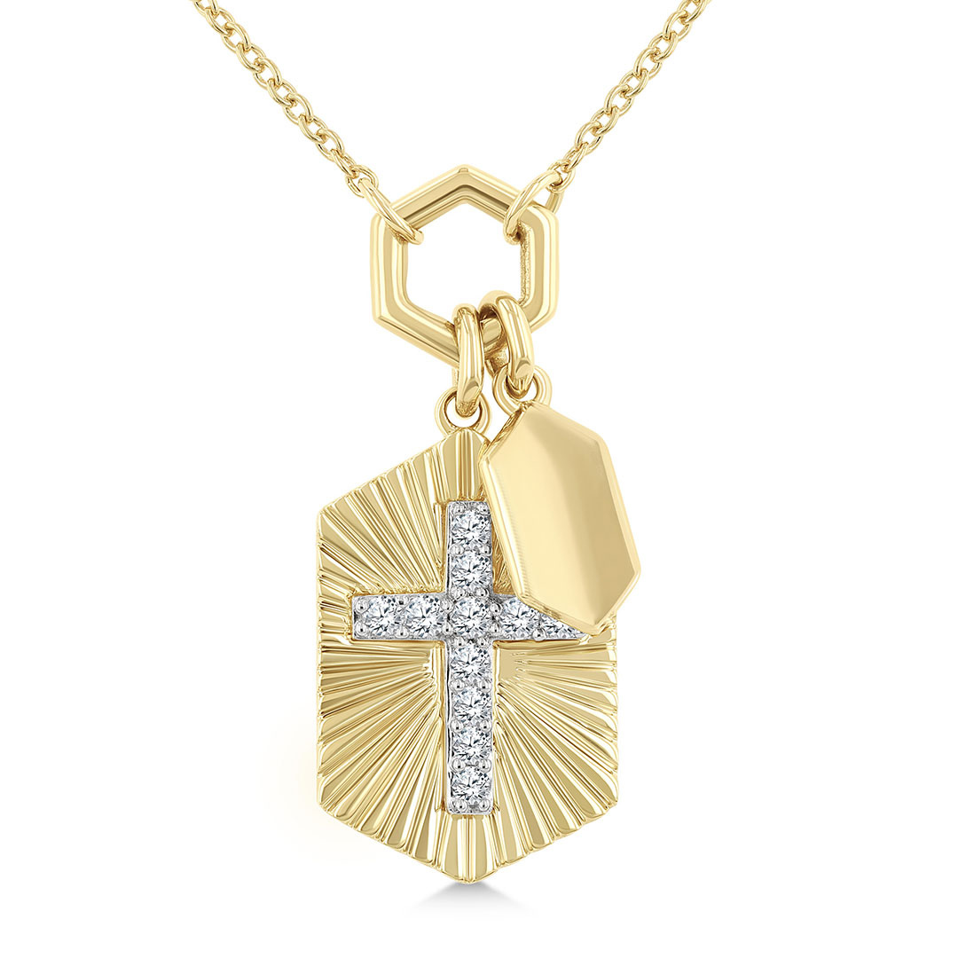 Double Cross Charm Fluted Pendant