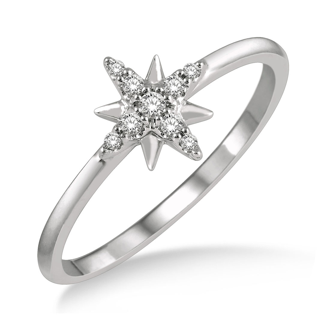 Star Center Round Cut Diamond Petite Ring