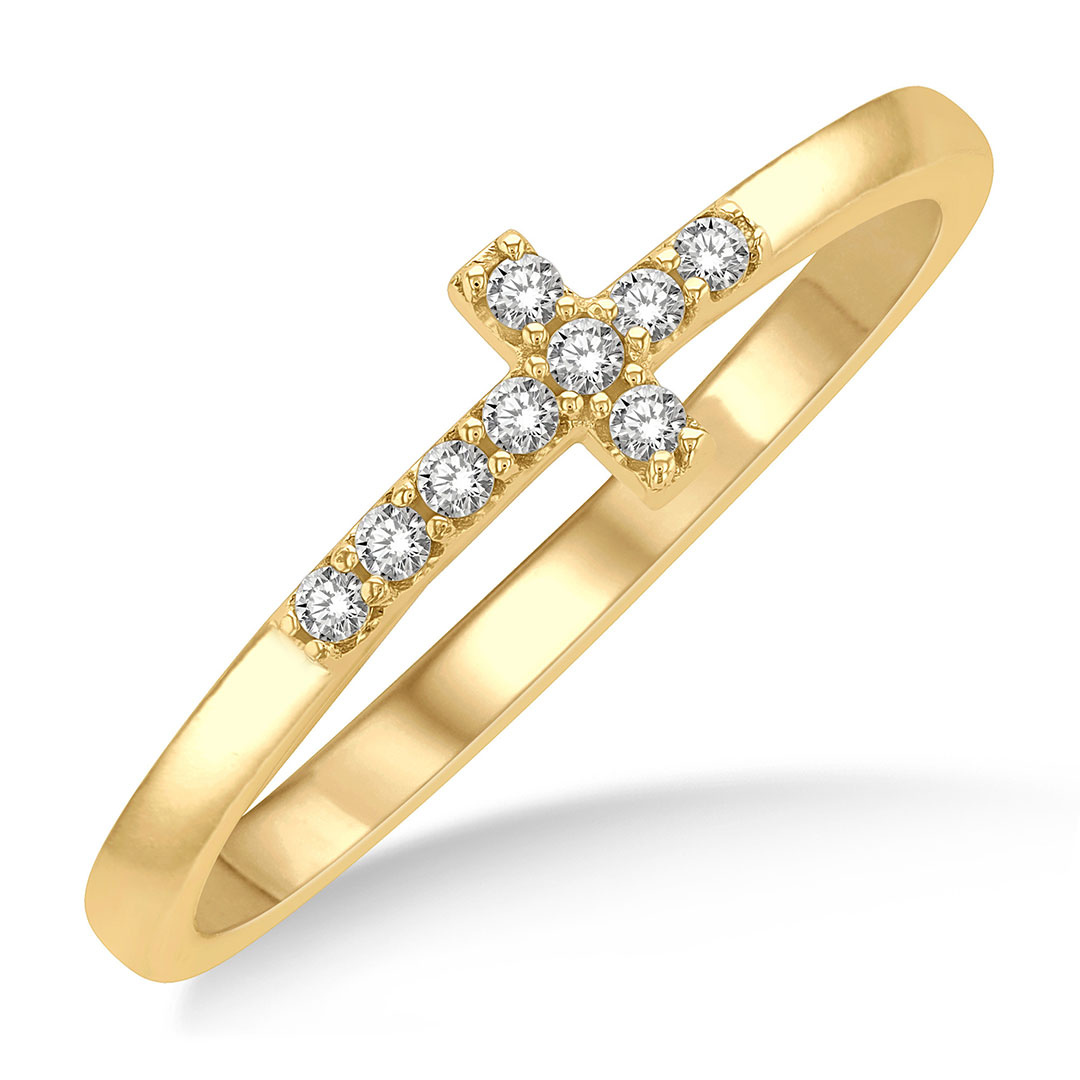 Reclining Cross Round Cut Diamond Petite Ring