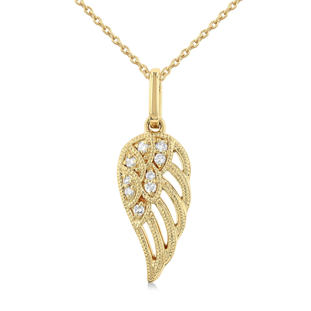 Angel Wing Round Cut Diamond Pendant