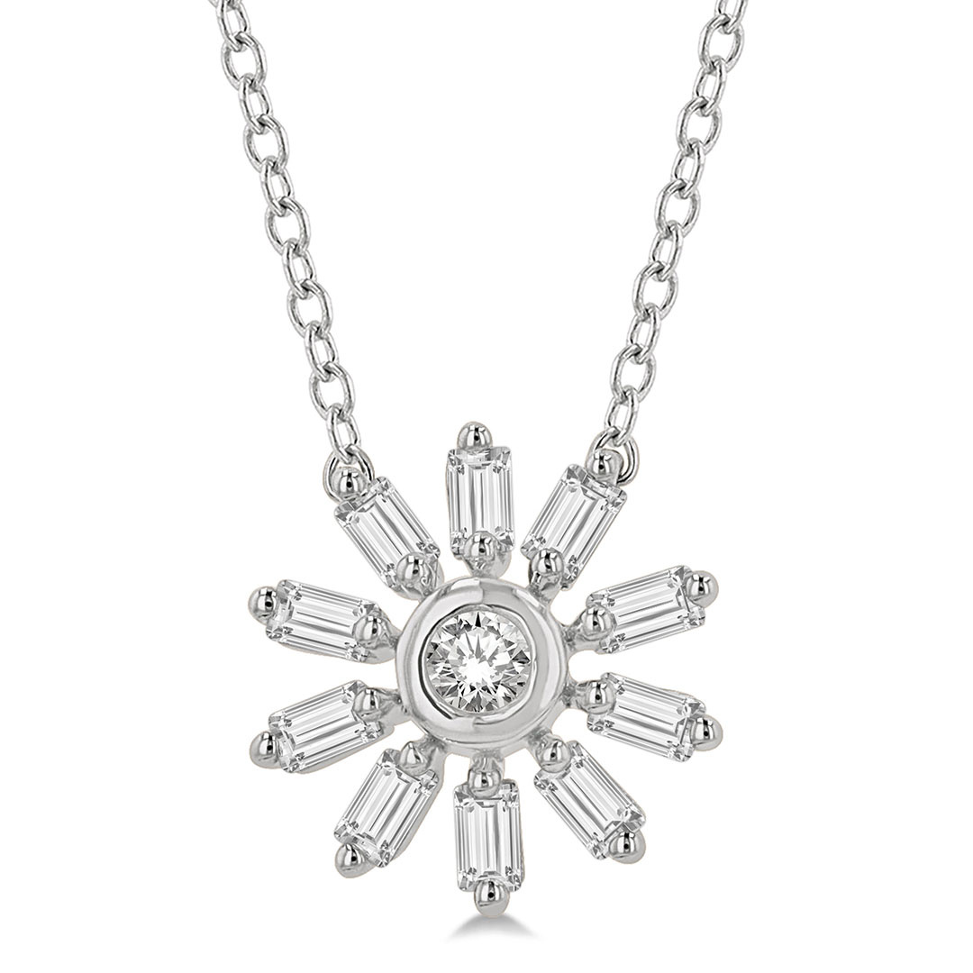 Wheel Baguette and Round Cut Diamond Pendant