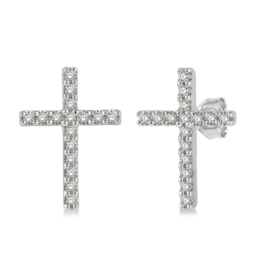 Cross Round Cut Diamond Petite Earrings