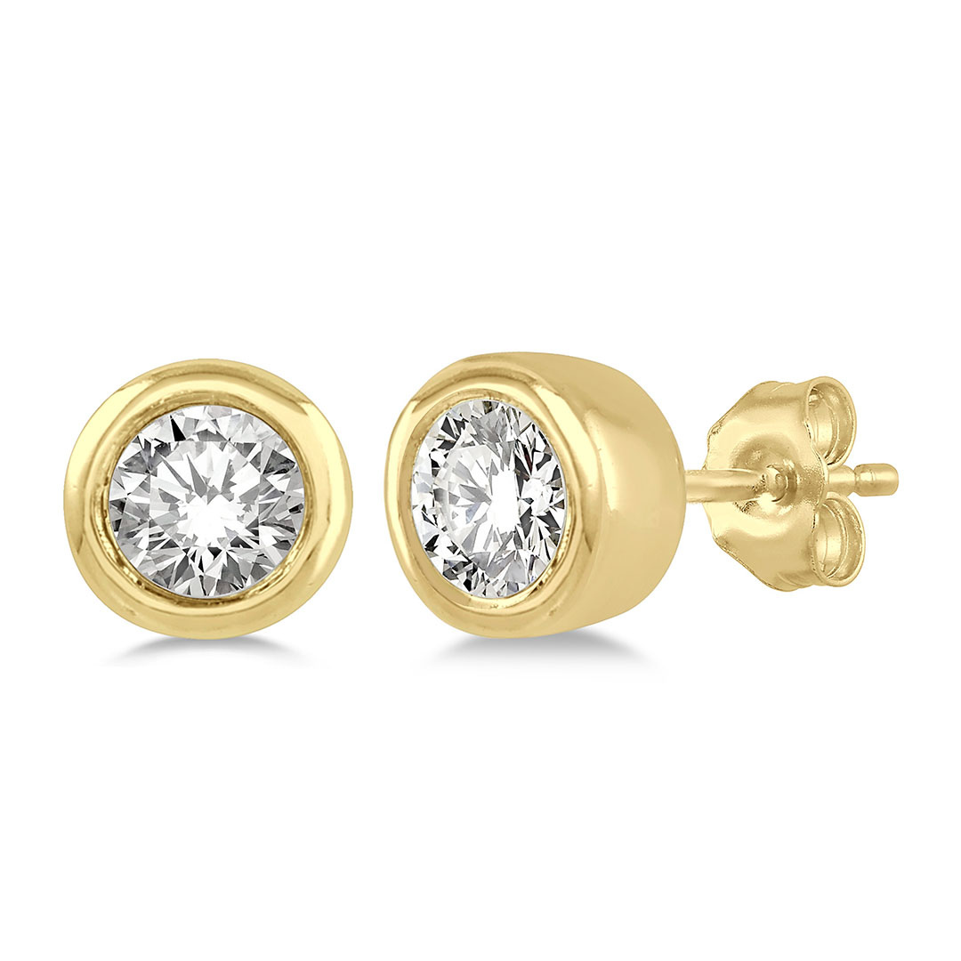 Bezel Round Cut Diamond Petite Earrings