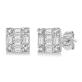 Square Shape Baguette and Round Cut Diamond Petite Earrings