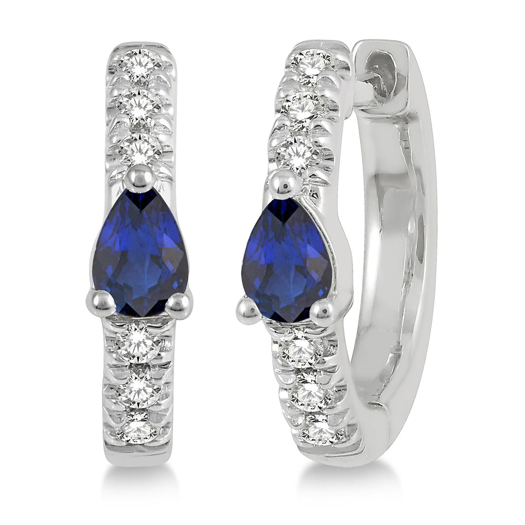 Pear Cut Sapphire and Diamonds Petite Huggie Earrings