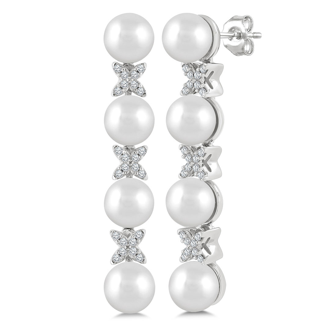 Pearl and Diamond Floral Earrings