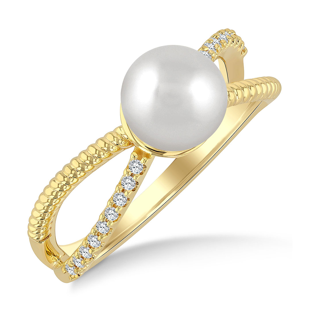Pearl and Diamond Criss-Cross Ring