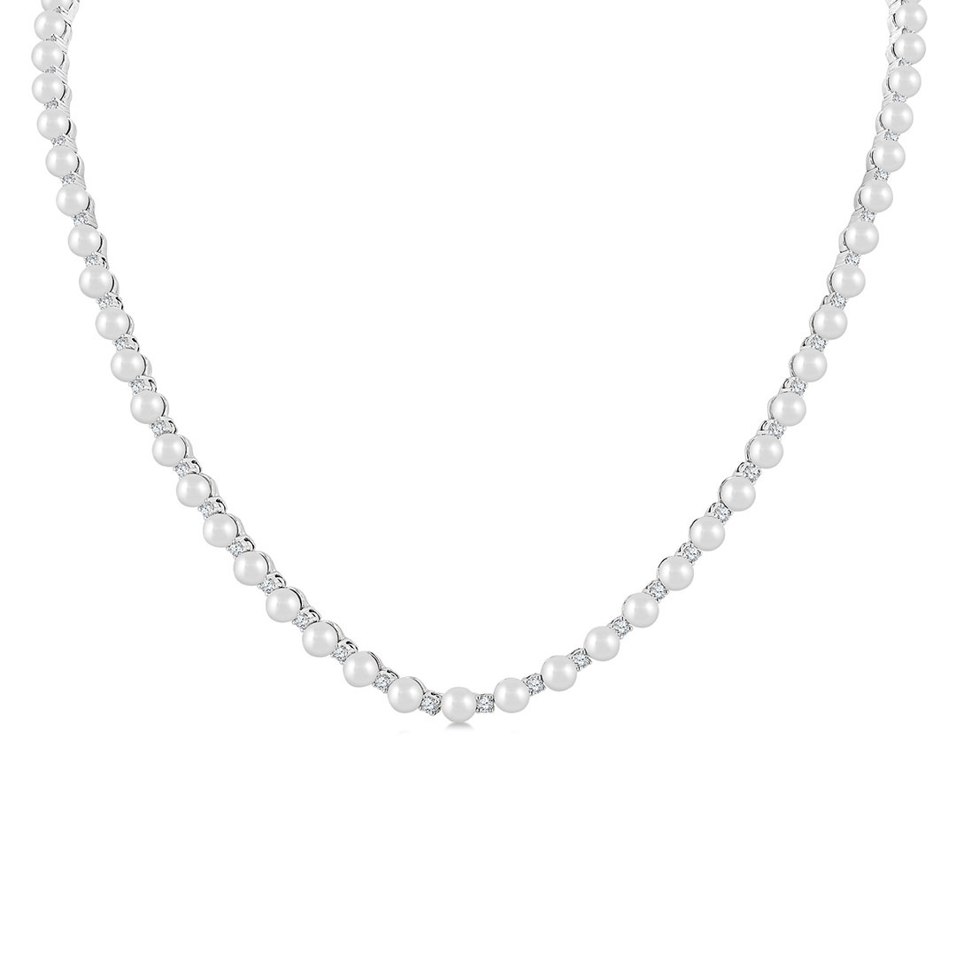 Pearl and Diamond Straightline Necklace