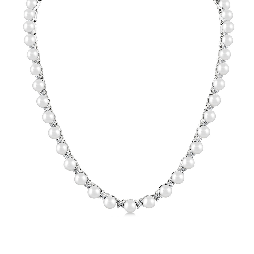 Pearl and Diamond Floral Necklace