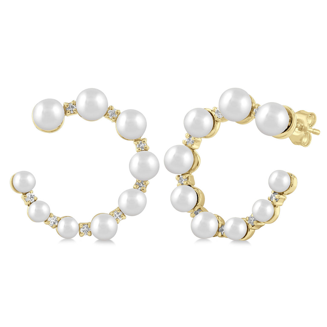 Pearls and Graduated Diamond Half Hoop Earring