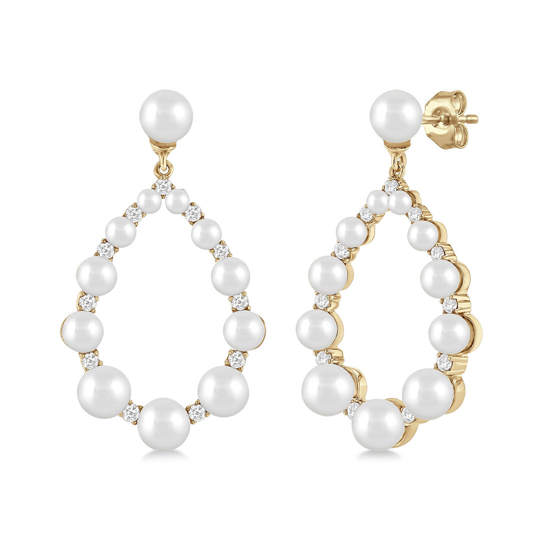 Drop Tear Pearls and Diamond Earring