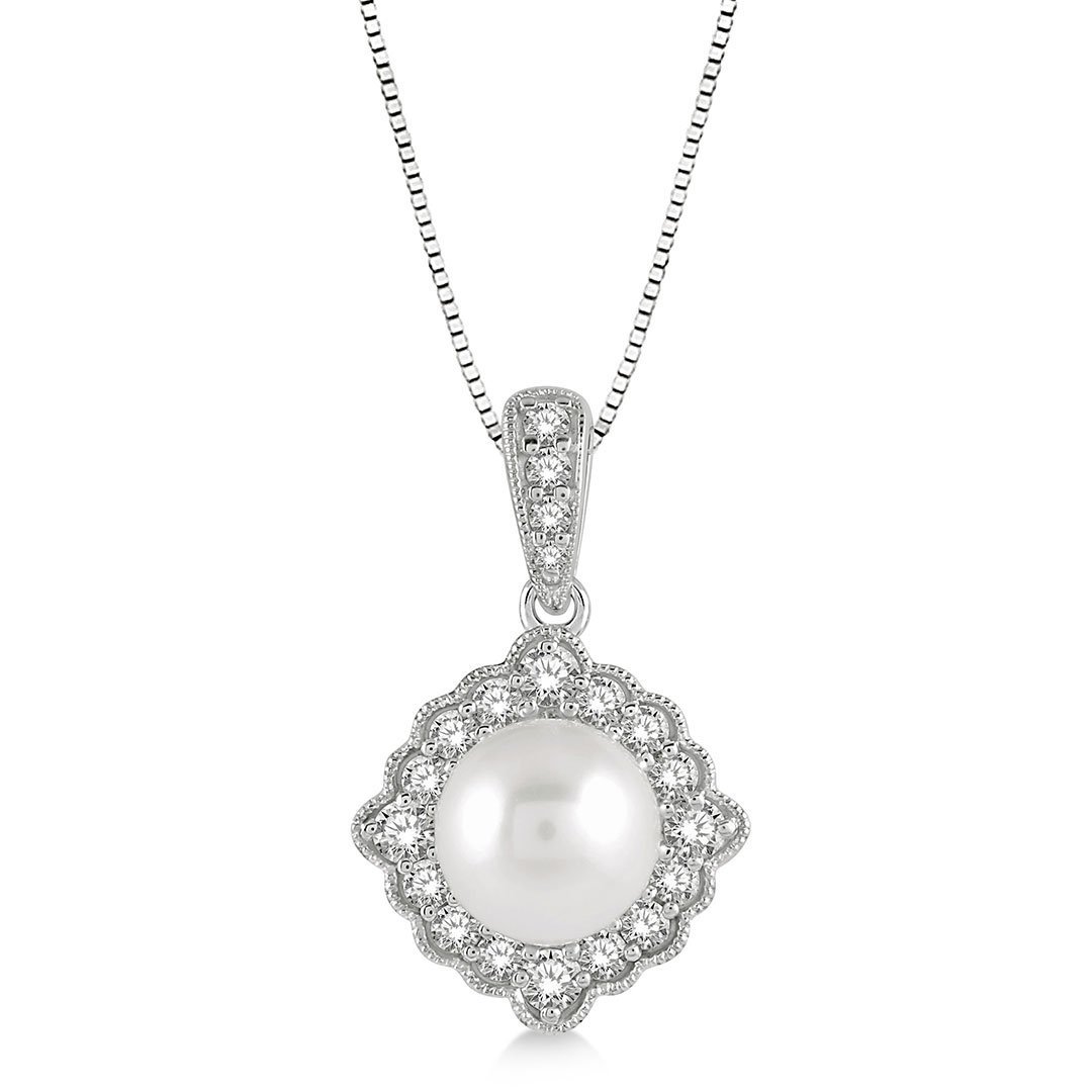 Pearl and Diamond Halo Pendant