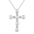 Cross Cultured Pearl Diamond Pendant