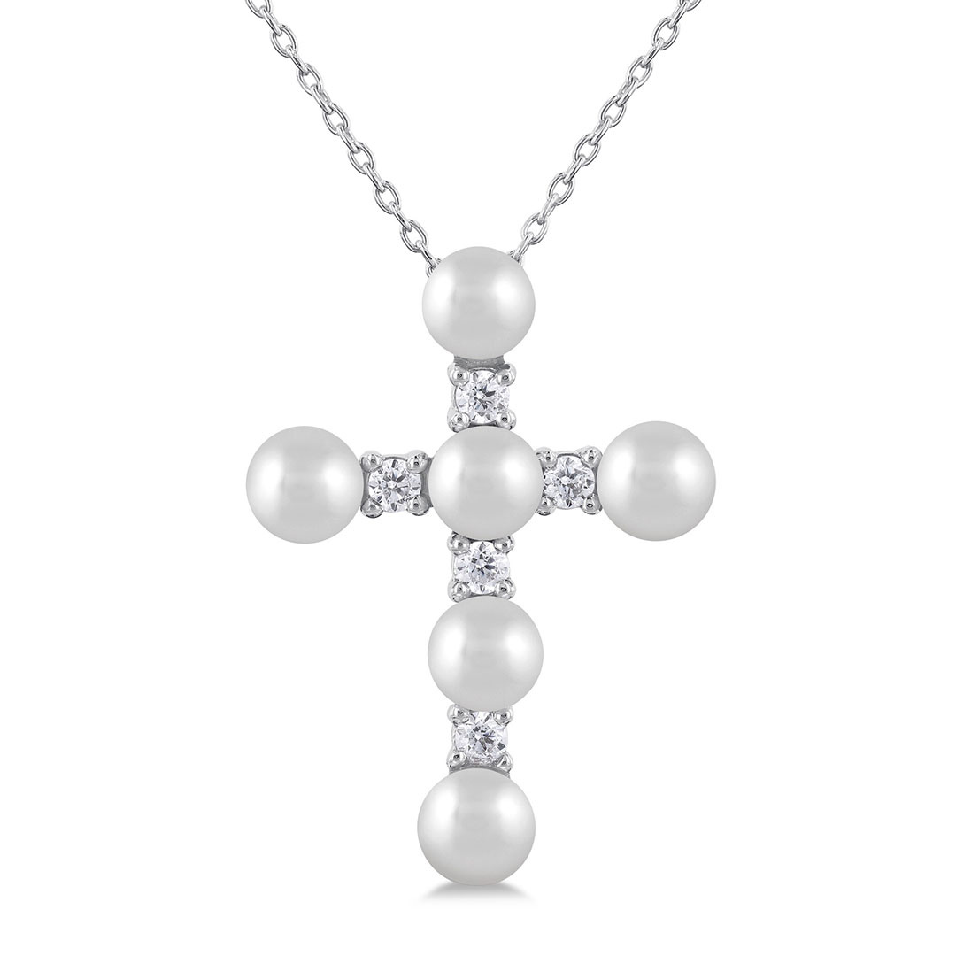 Cross Cultured Pearl Diamond Pendant
