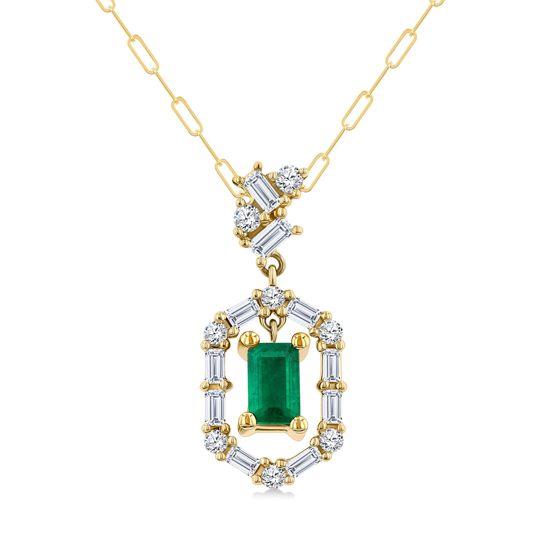 Emerald Cut Baguette & Diamond Pendant