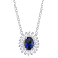 Oval Cut Sapphire and Baguette Diamond Halo Pendant