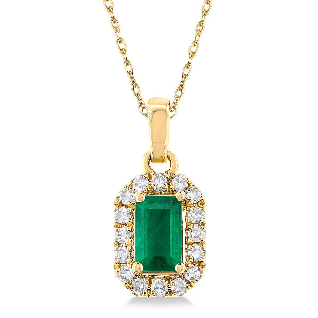 Octagonal Shape Emerald and Diamond Halo Pendant