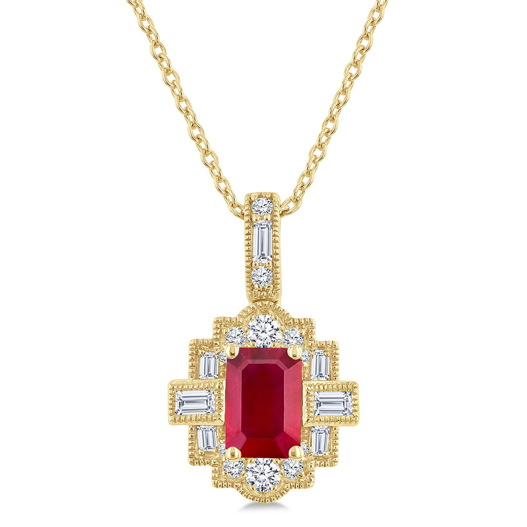 Octagon Shape Ruby and Diamond Pendant