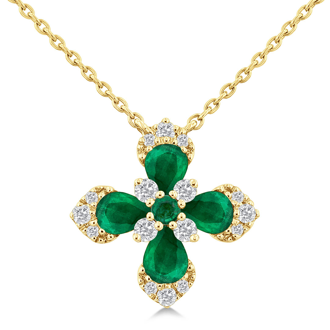 Pear and Emerald Floral Blossom Pendant