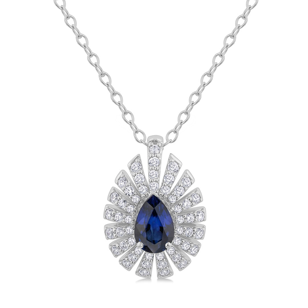 Pear Cut Sapphire and Starburst Diamond Pendant