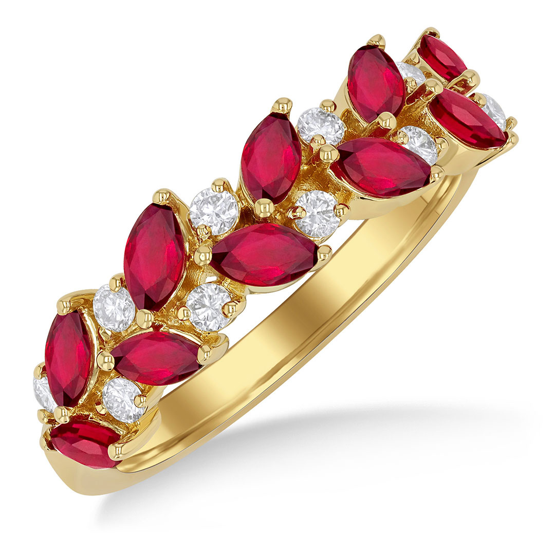 Leafy Marquise Cut Ruby and Diamond Band