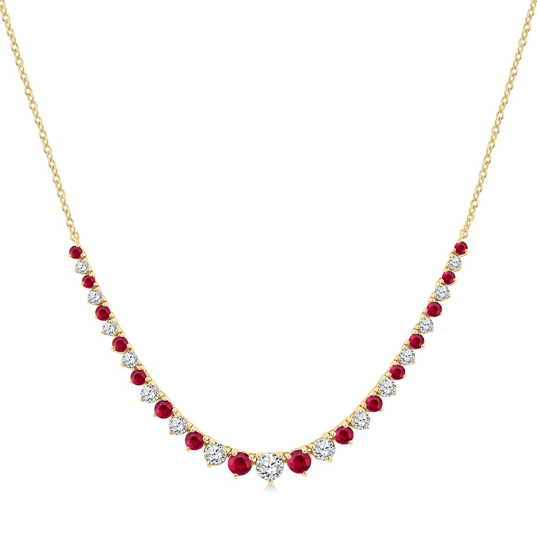 Round Shape Ruby and Diamond Riviera Necklace