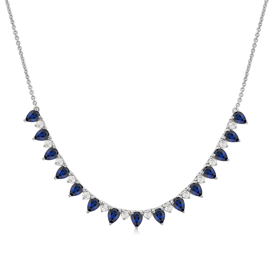 Pear Shape Sapphire and Diamond Tennis Necklace