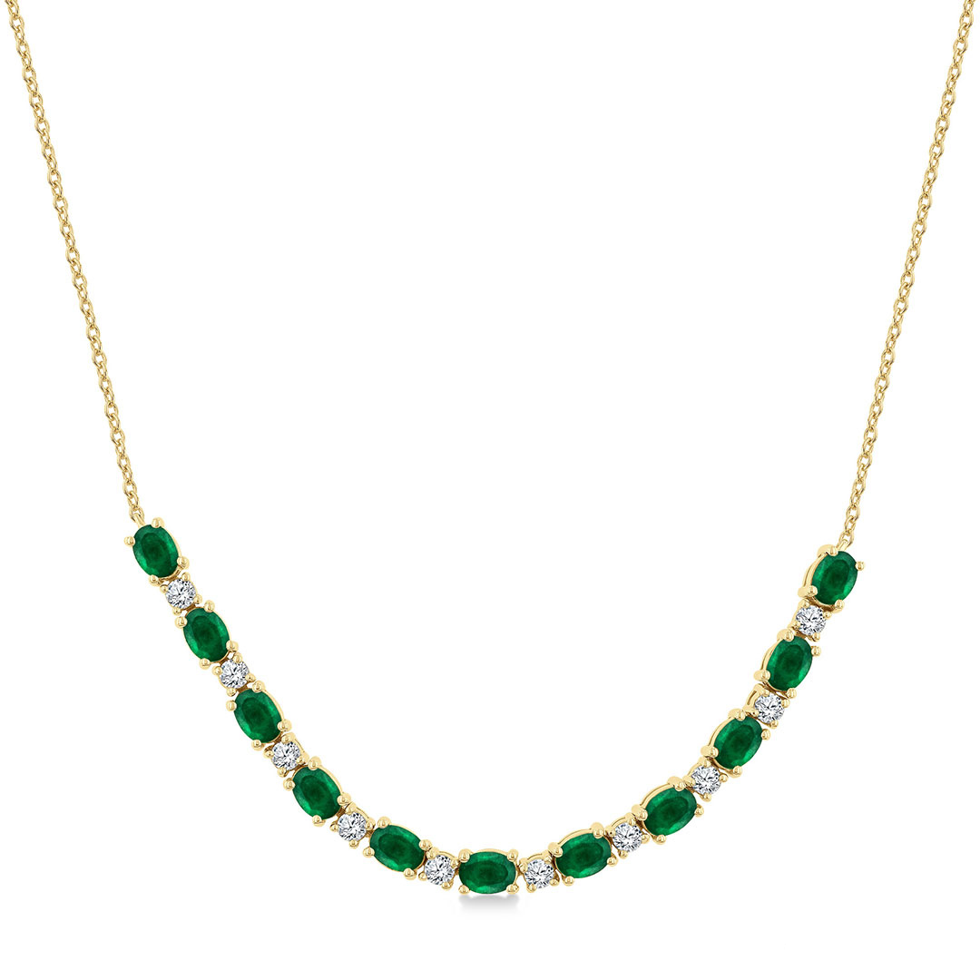 Oval Shape Emerald and Diamond Tennis Necklace
