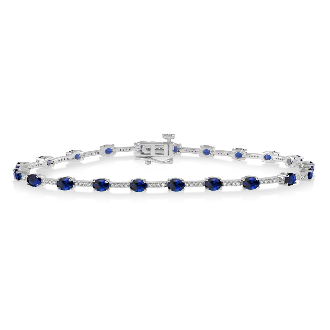 Oval Cut Sapphire and Round Cut Diamond Bracelet