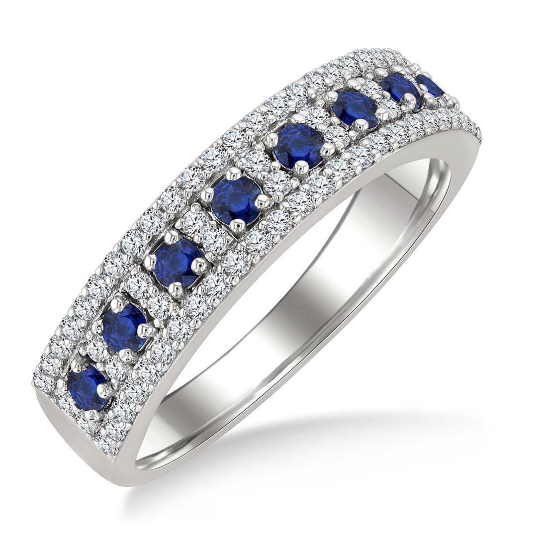 Round Shape Sapphire and Round Cut Diamond Band