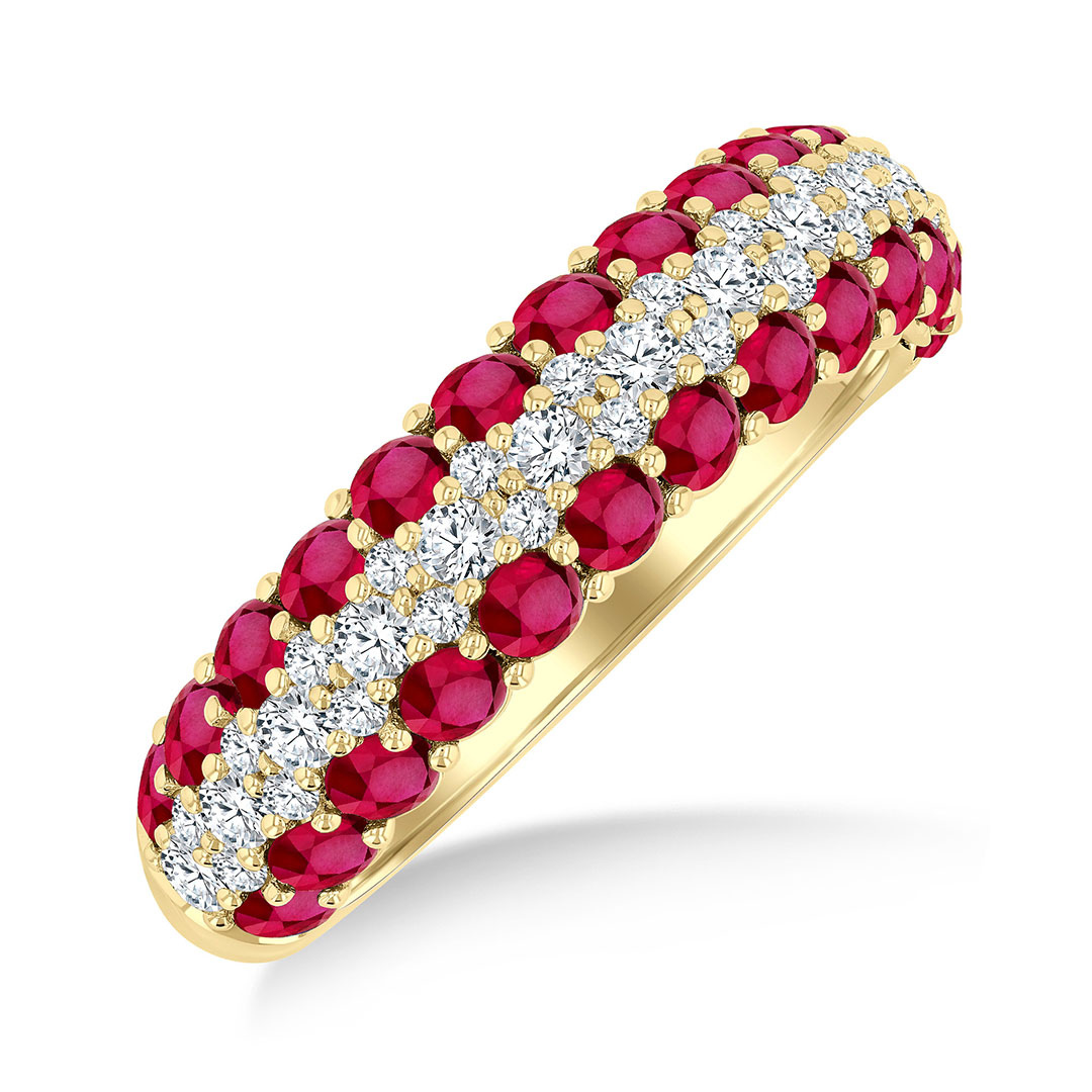 Center Border Round Shape Ruby and Diamond Band