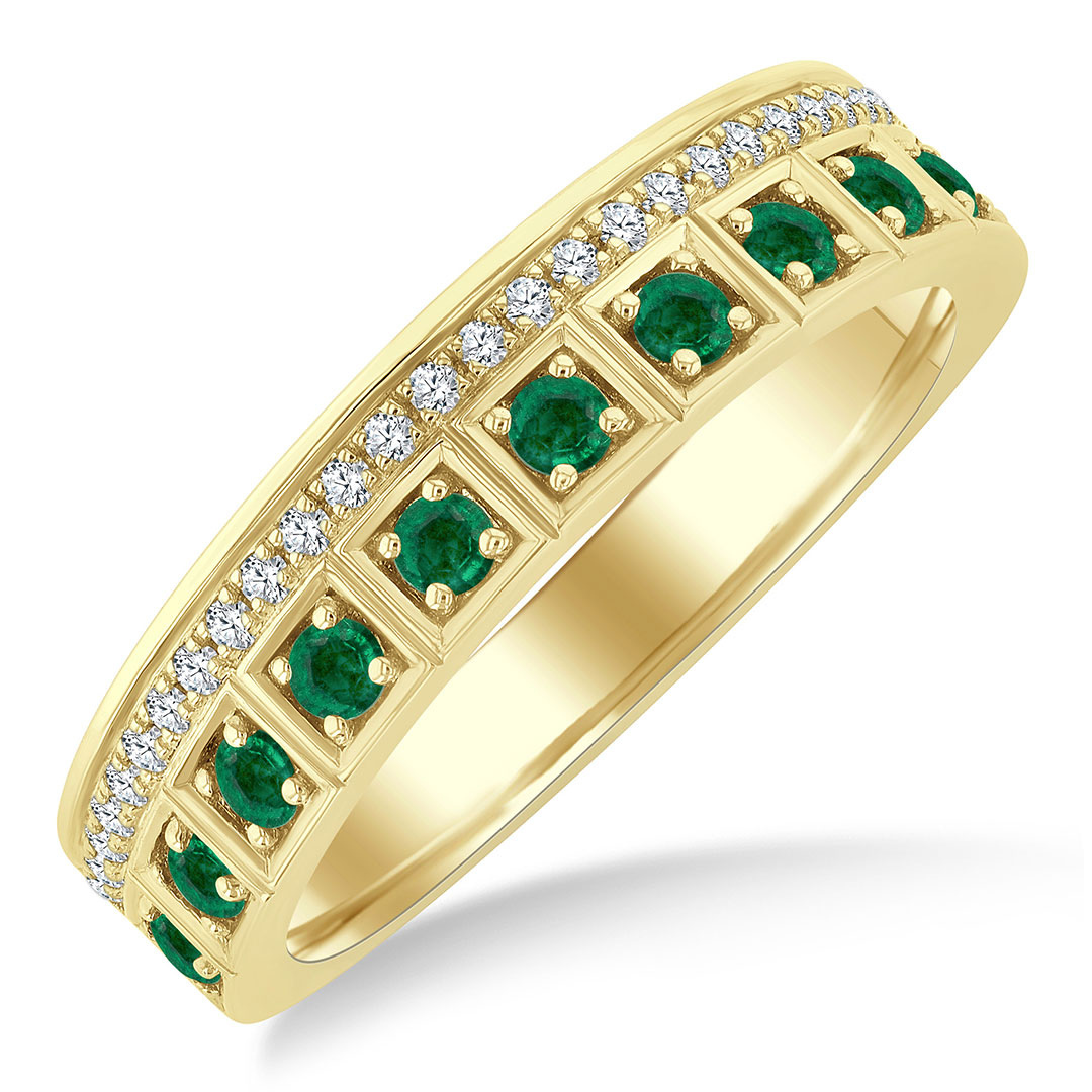 Round Shape Emerald and Diamond Band