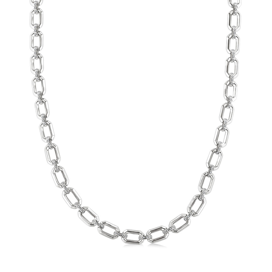 Bold Open Window D-Link Diamond Paperclip Necklace